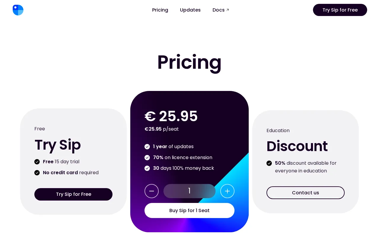 Sip — pricing page