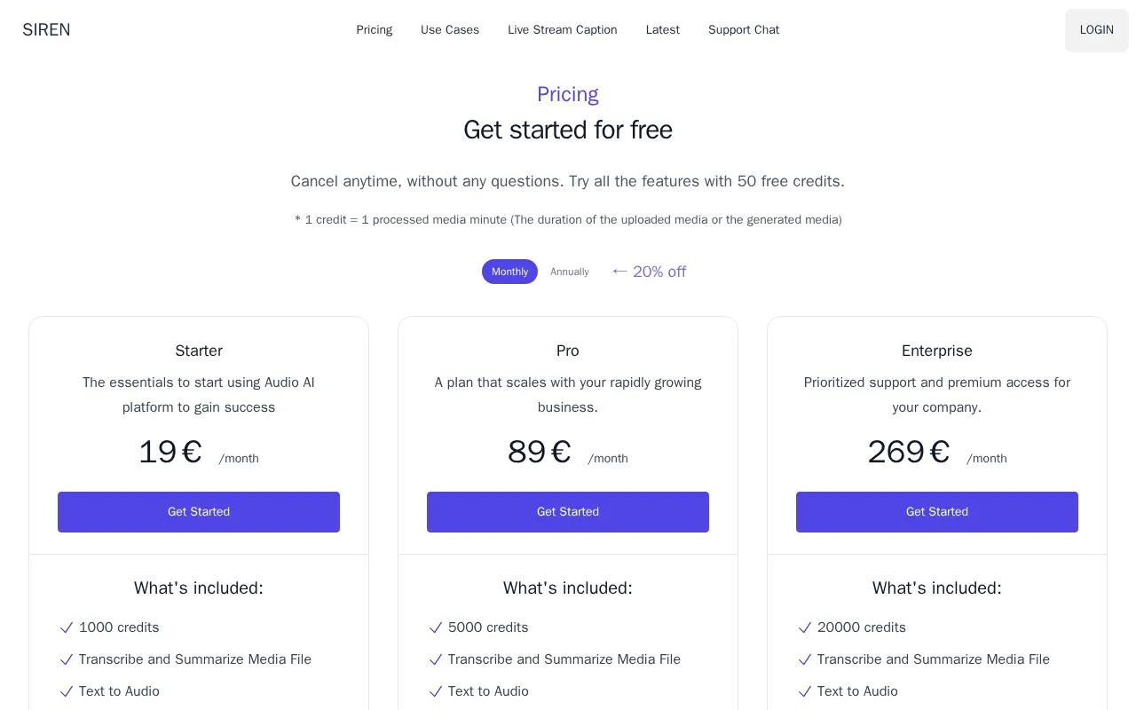 SIREN — pricing page