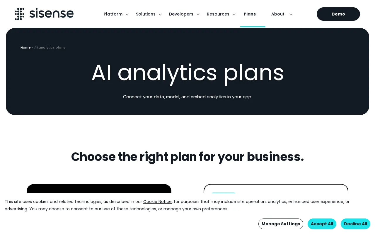 Sisense — pricing page