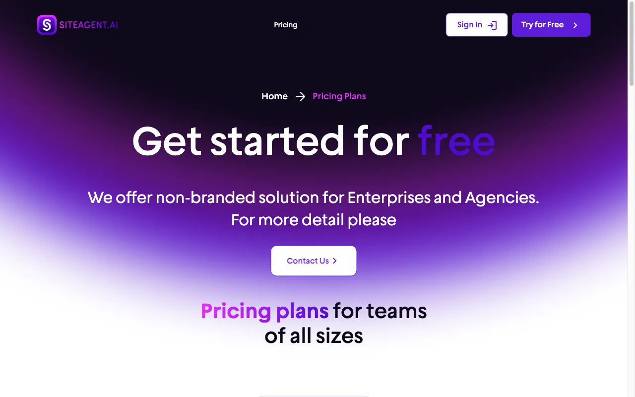 SiteAgent.AI — pricing page