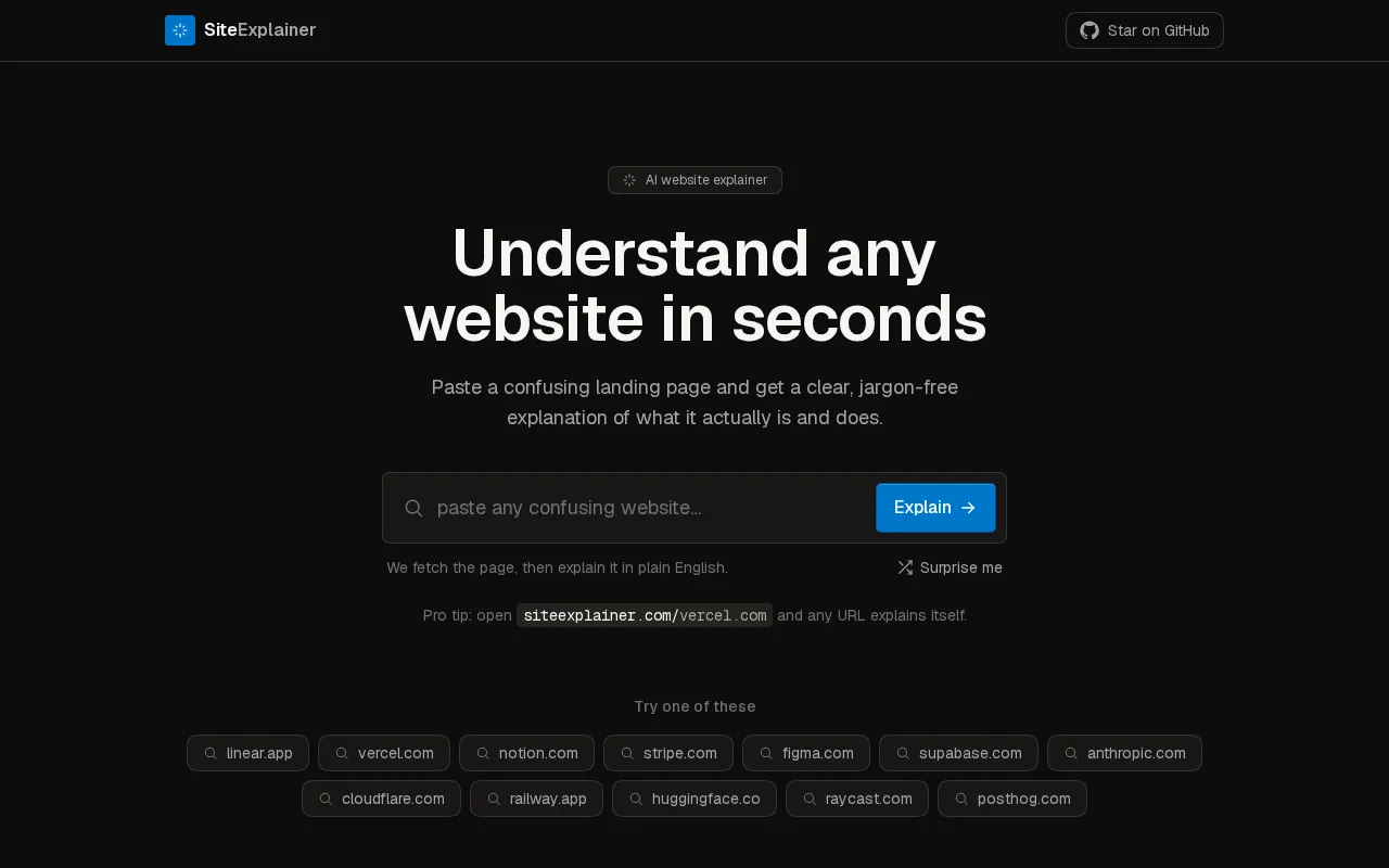 SiteExplainer — preview screenshot