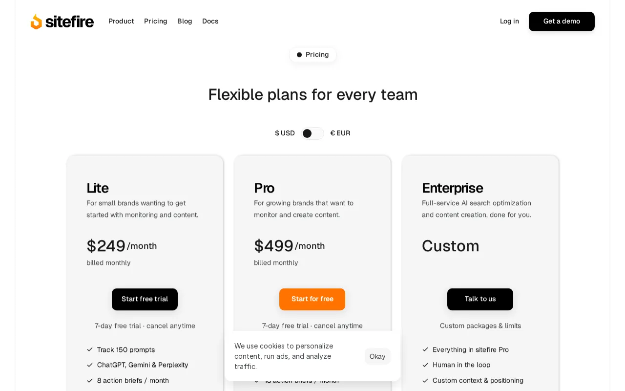 sitefire.ai — pricing page