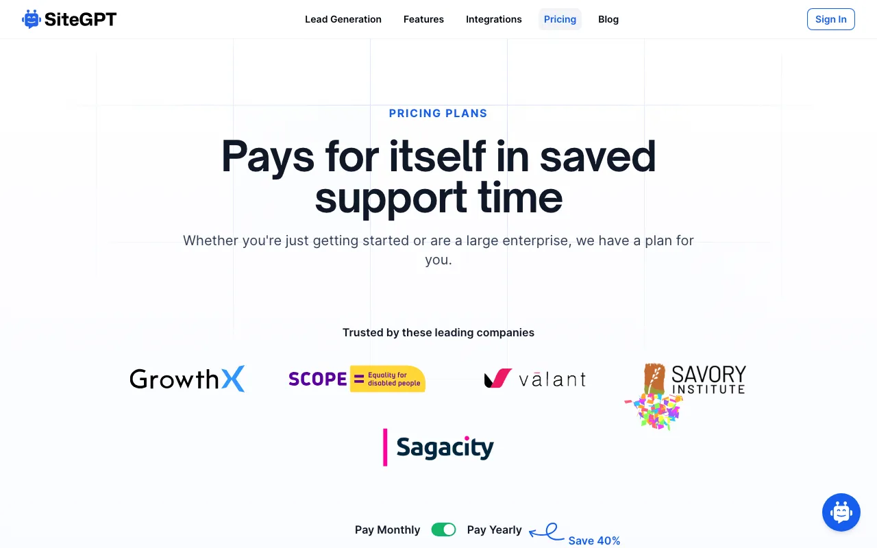 SiteGPT — pricing page