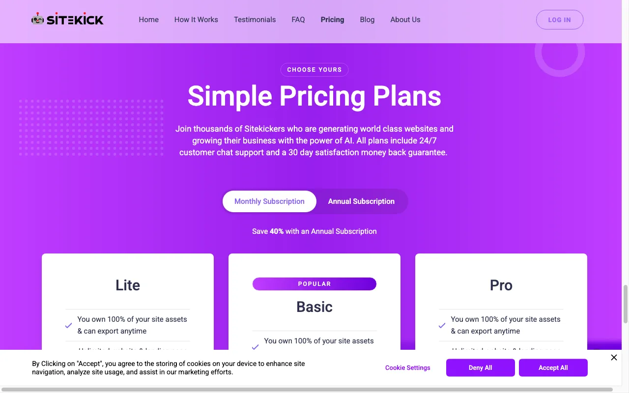 Sitekick — pricing page