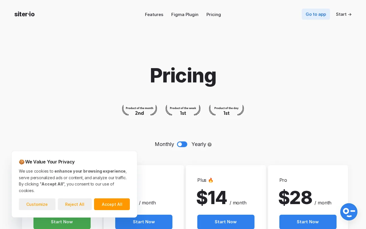 Siter — pricing page