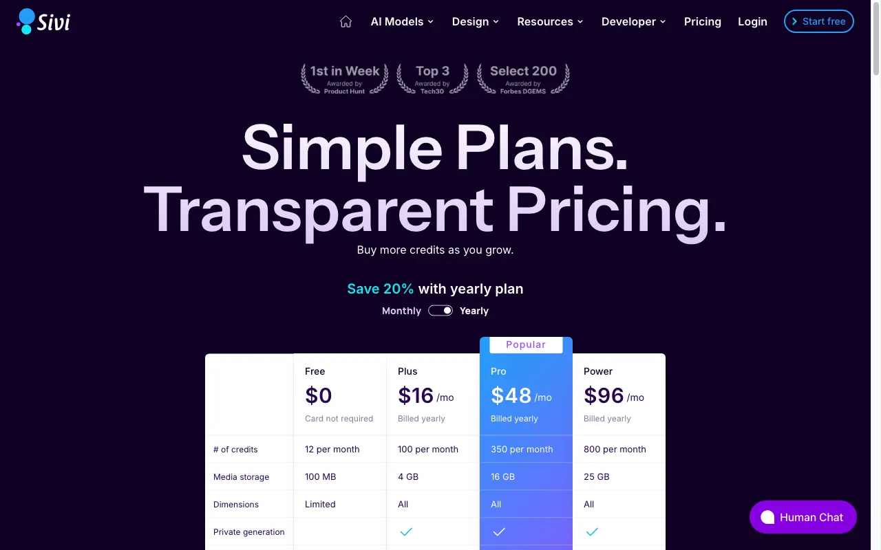 Sivi — pricing page