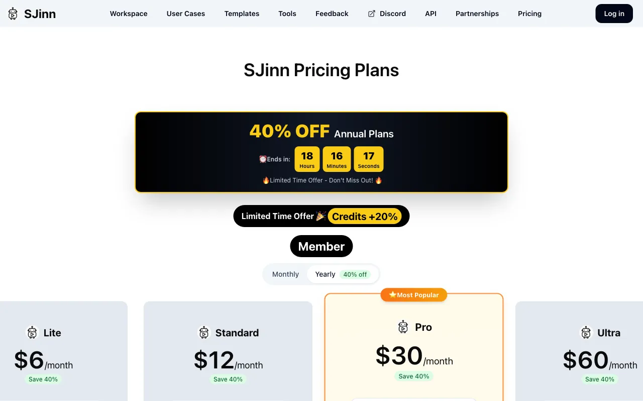 SJinn — pricing page