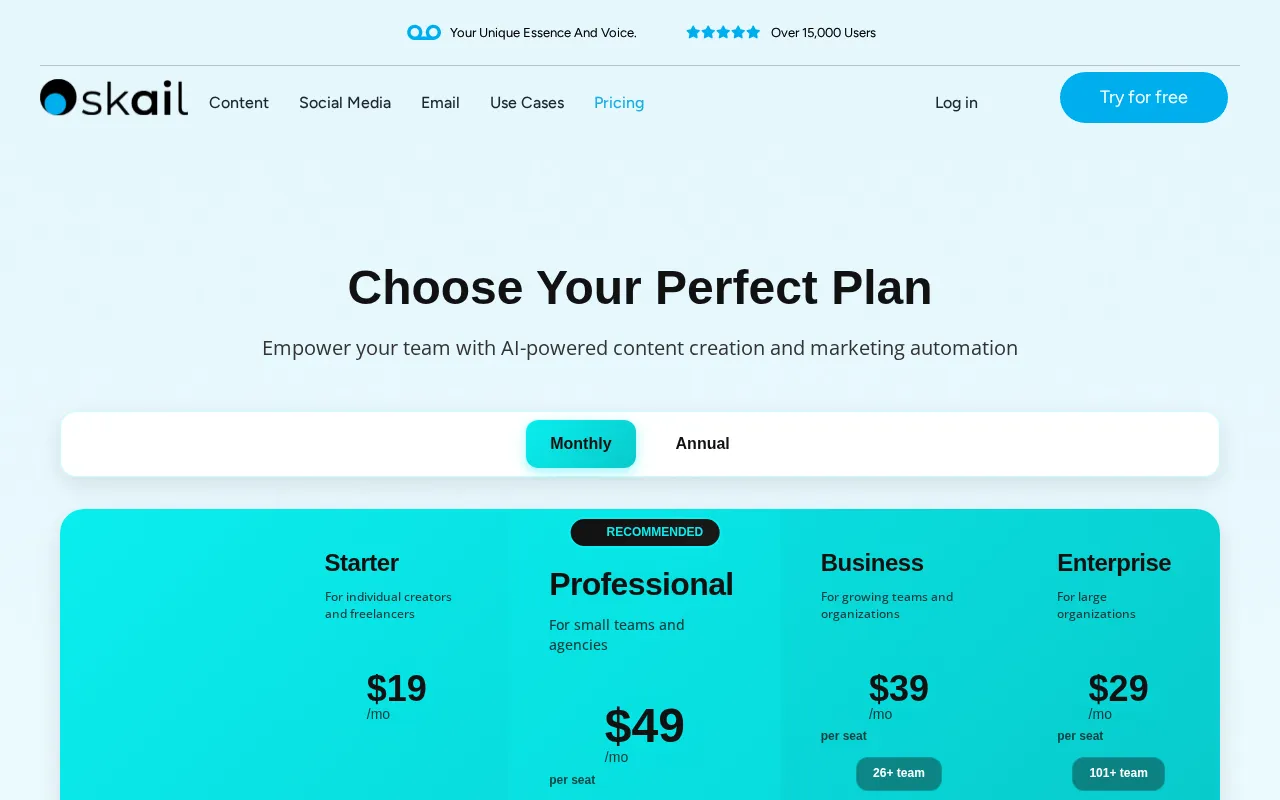 Skail — pricing page
