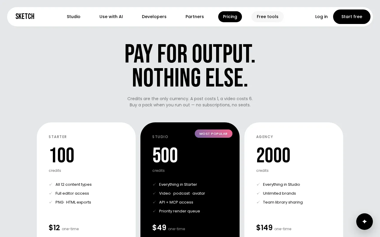 Sketch Studio — pricing page