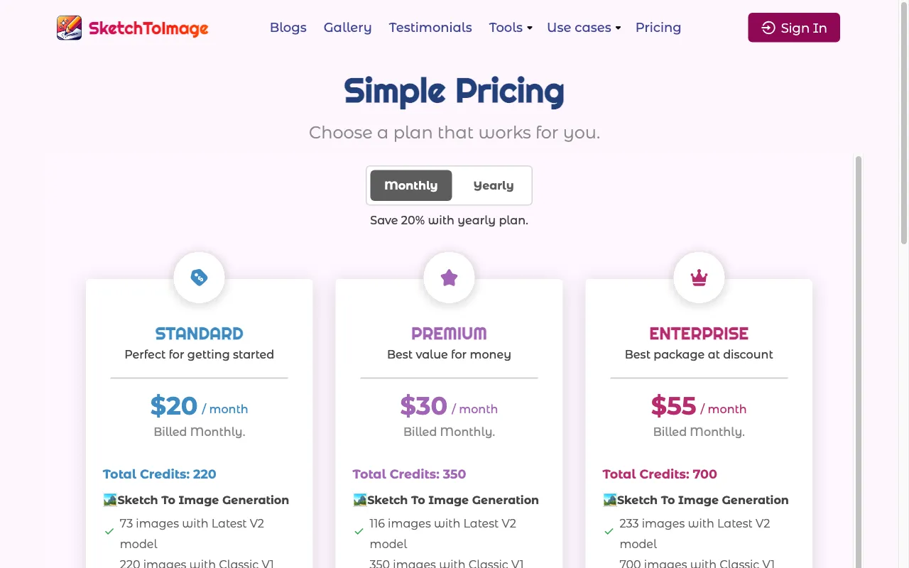 SketchToImage — pricing page
