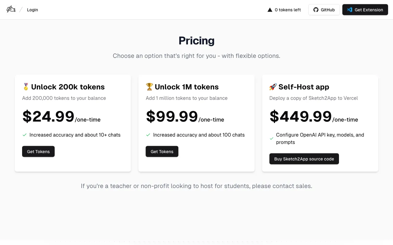 Sketch2App — pricing page