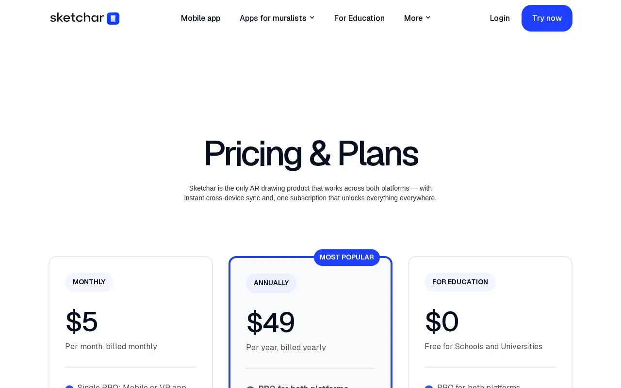 sketchar.io — pricing page