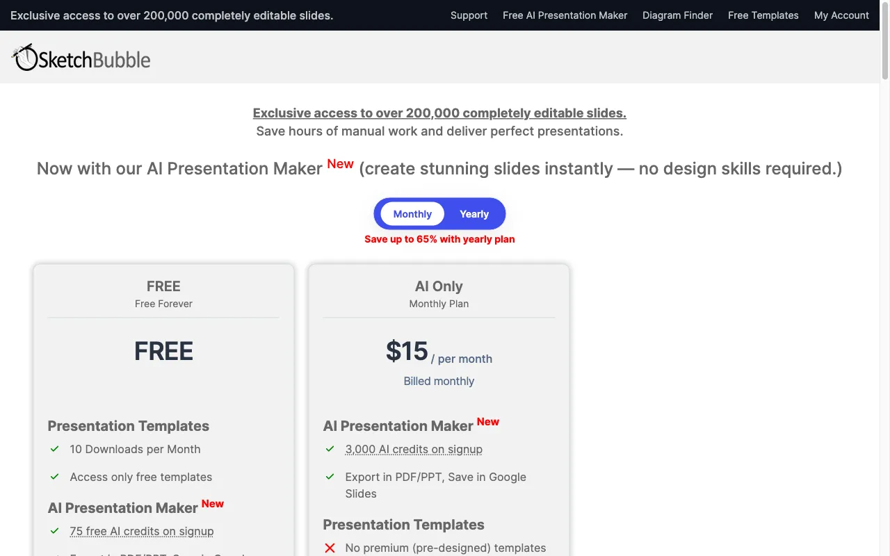 SketchBubble AI Presentation Maker — pricing page