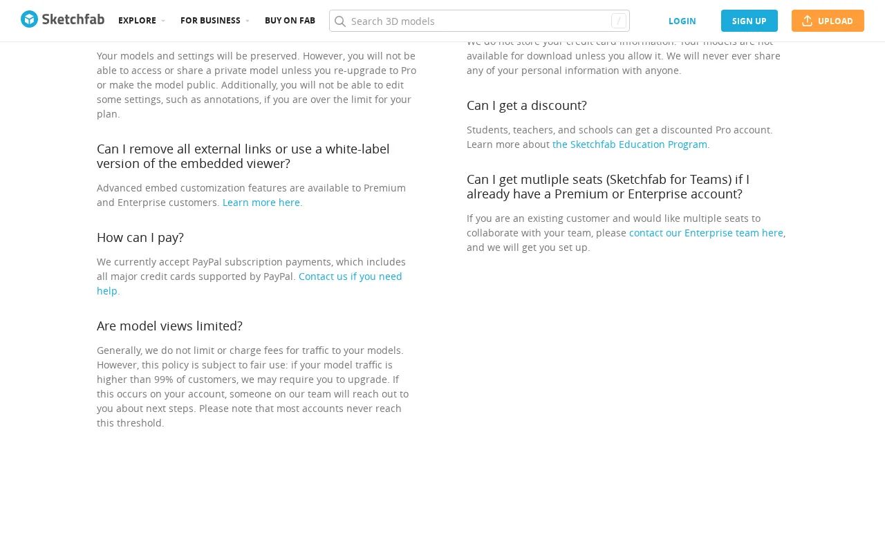 Sketchfab — pricing page