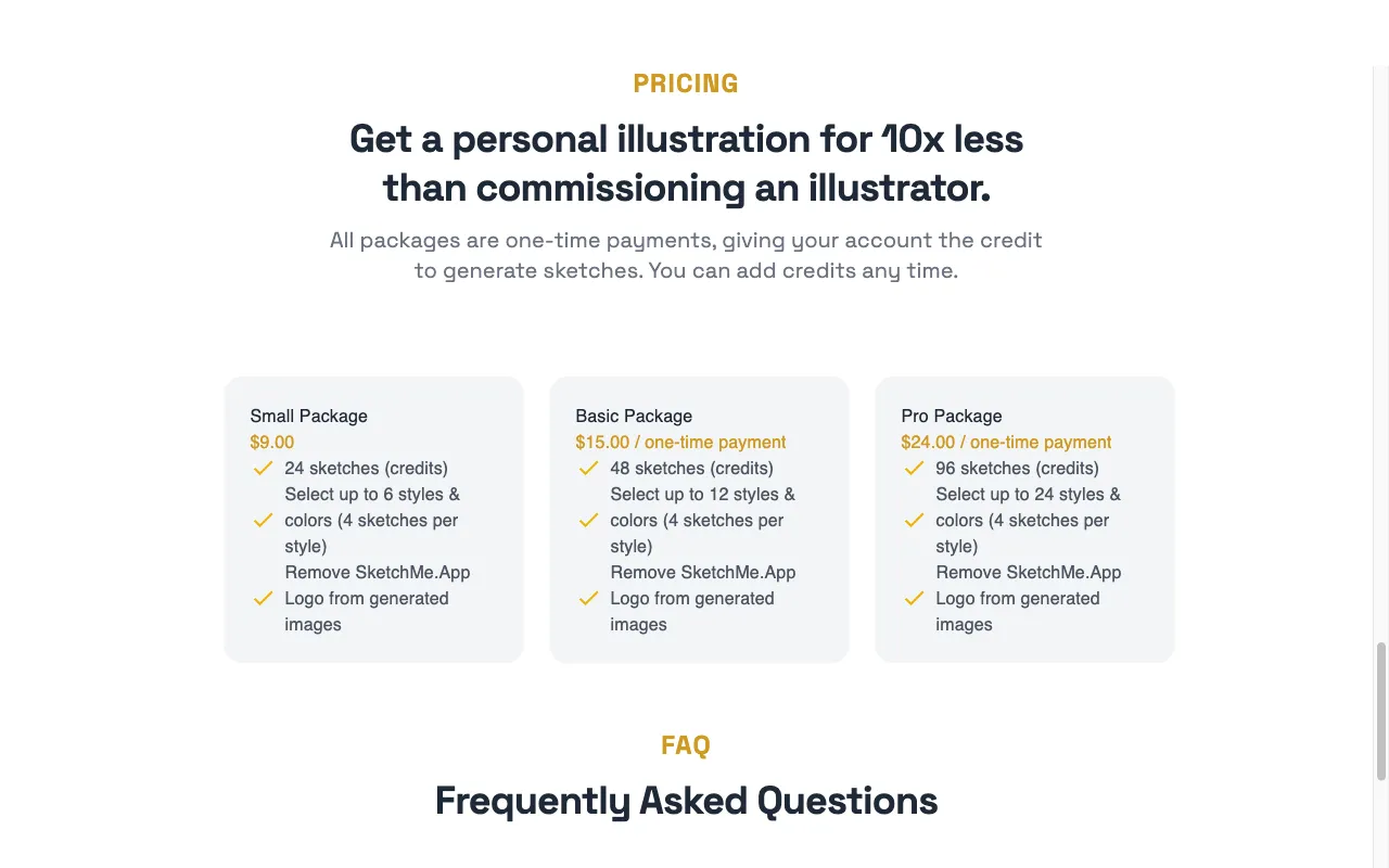 SketchMe.App — pricing page