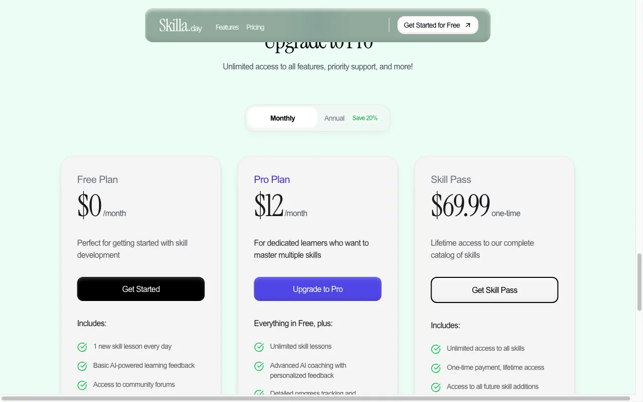 Skilla.Day — pricing page
