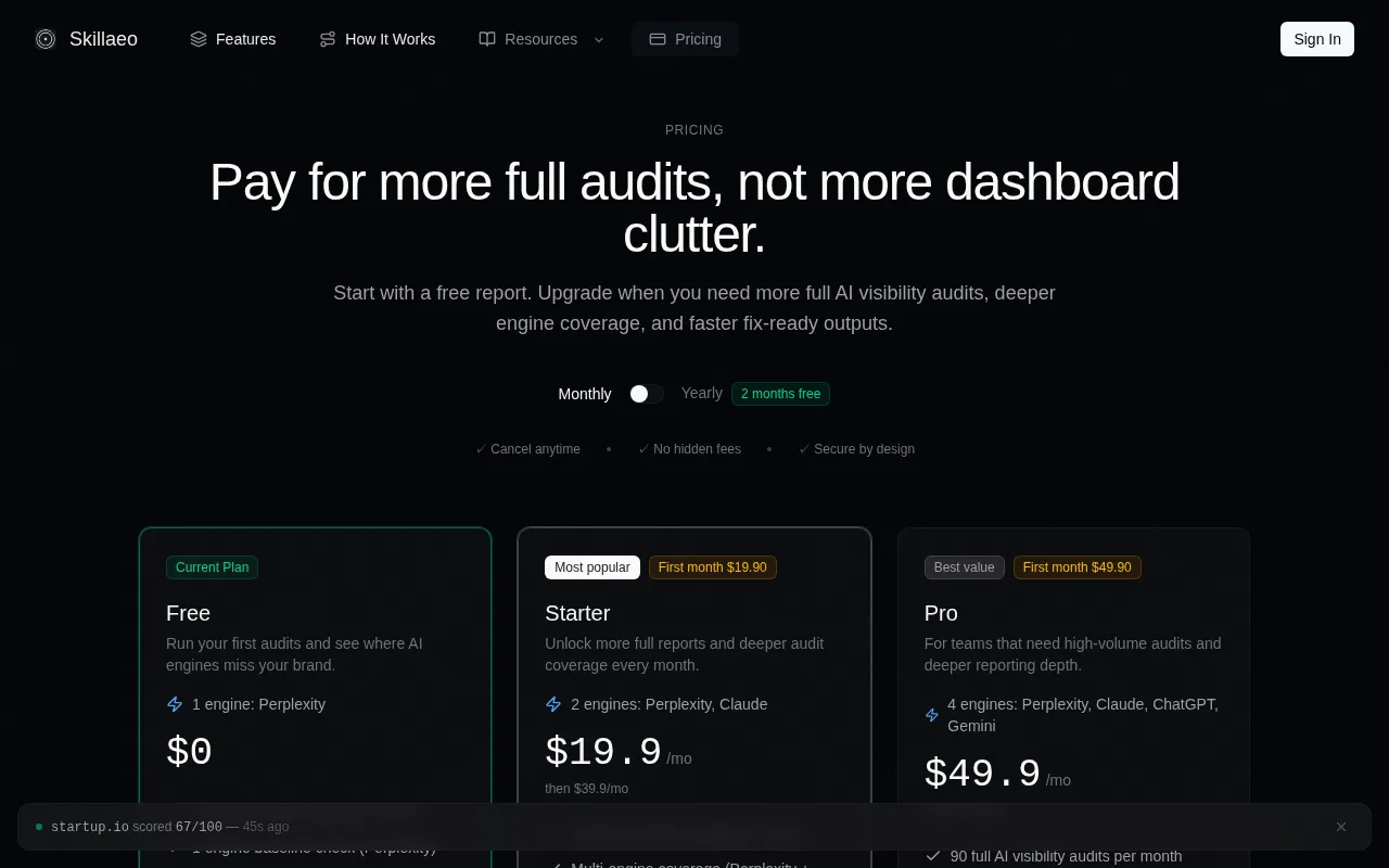 Skillaeo — pricing page