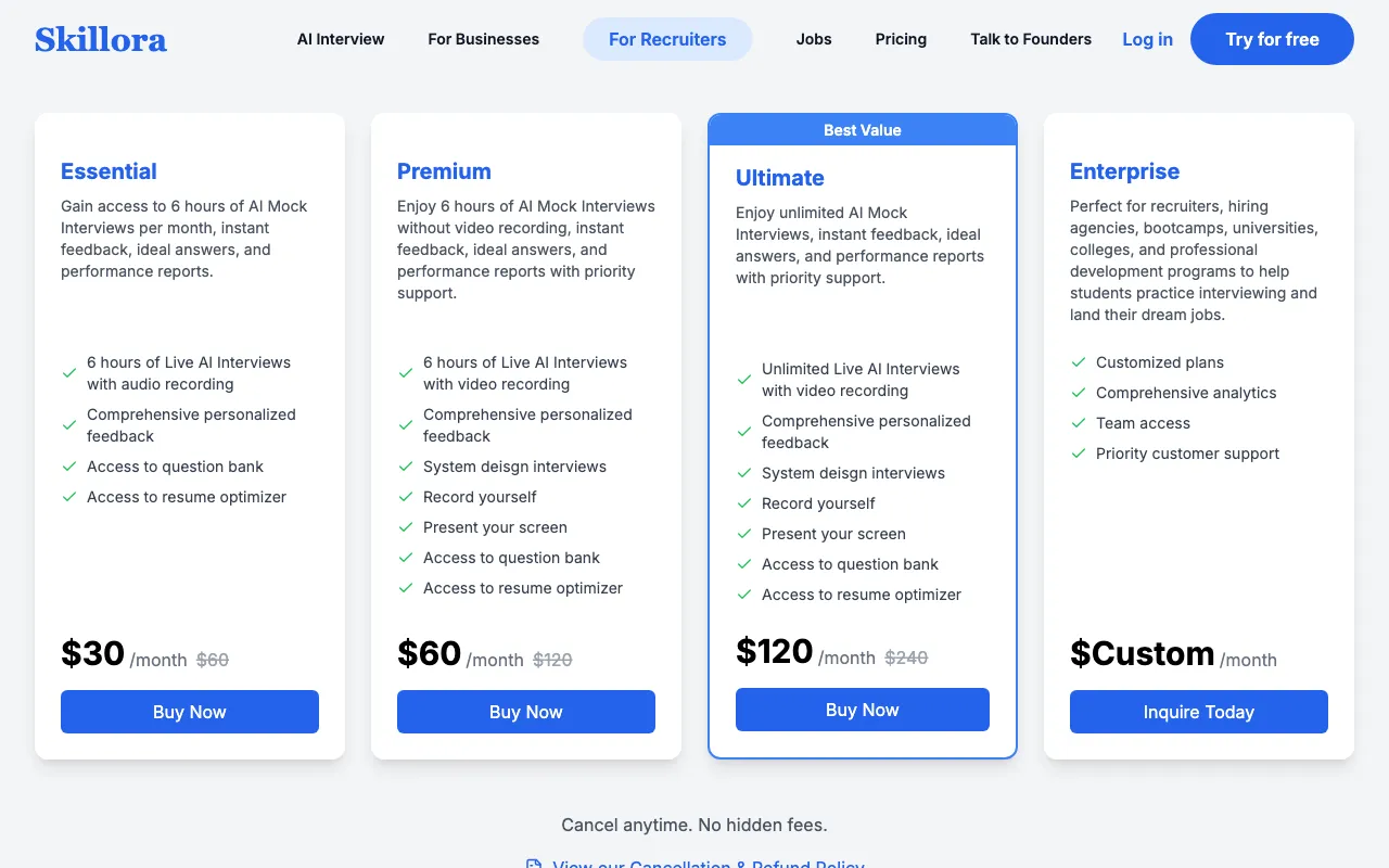 Skillora — pricing page