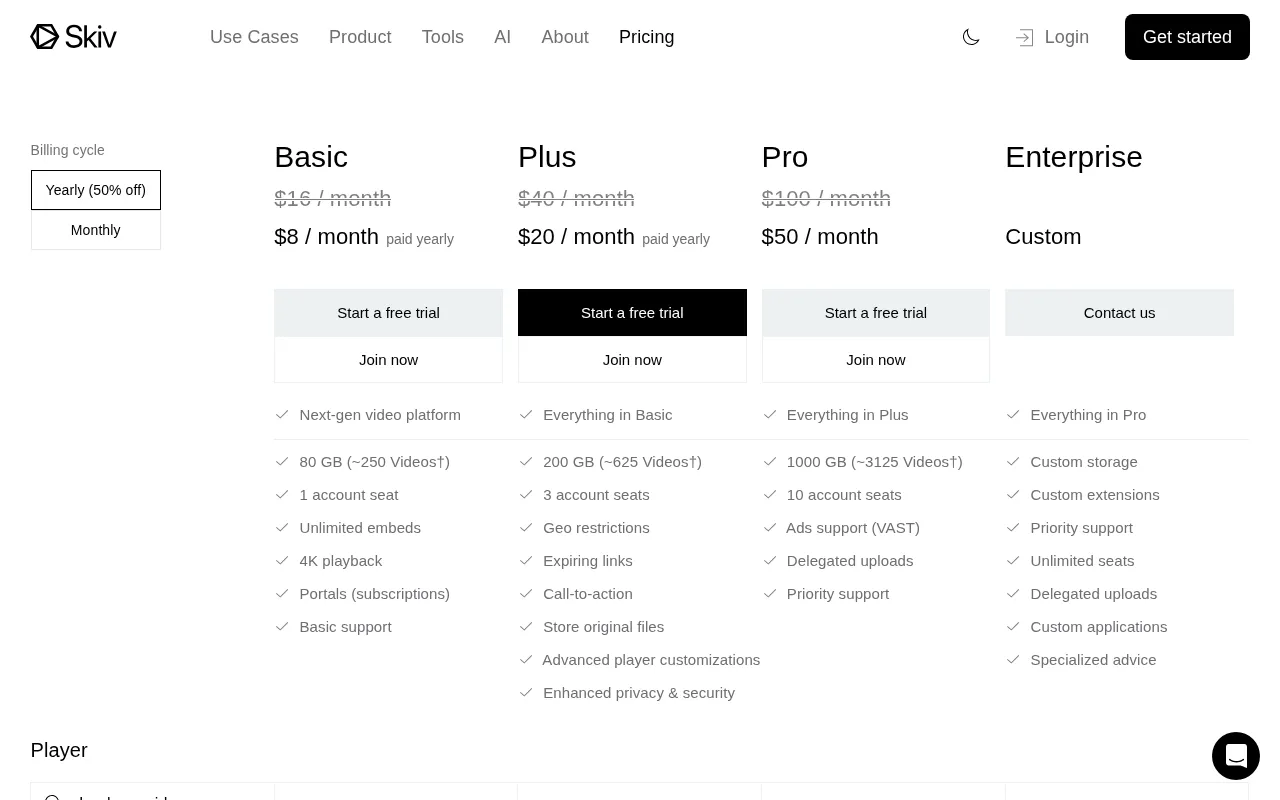 Skiv — pricing page