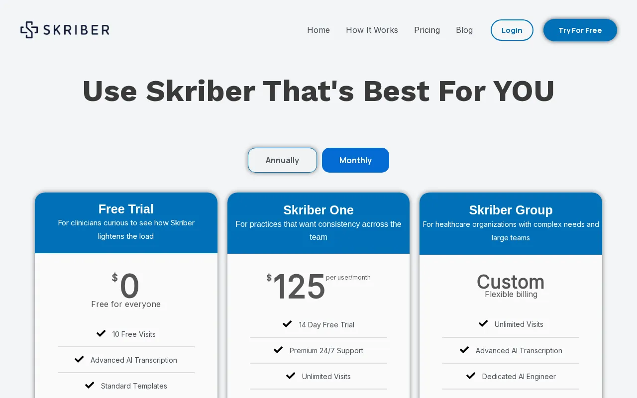 Skriber — pricing page