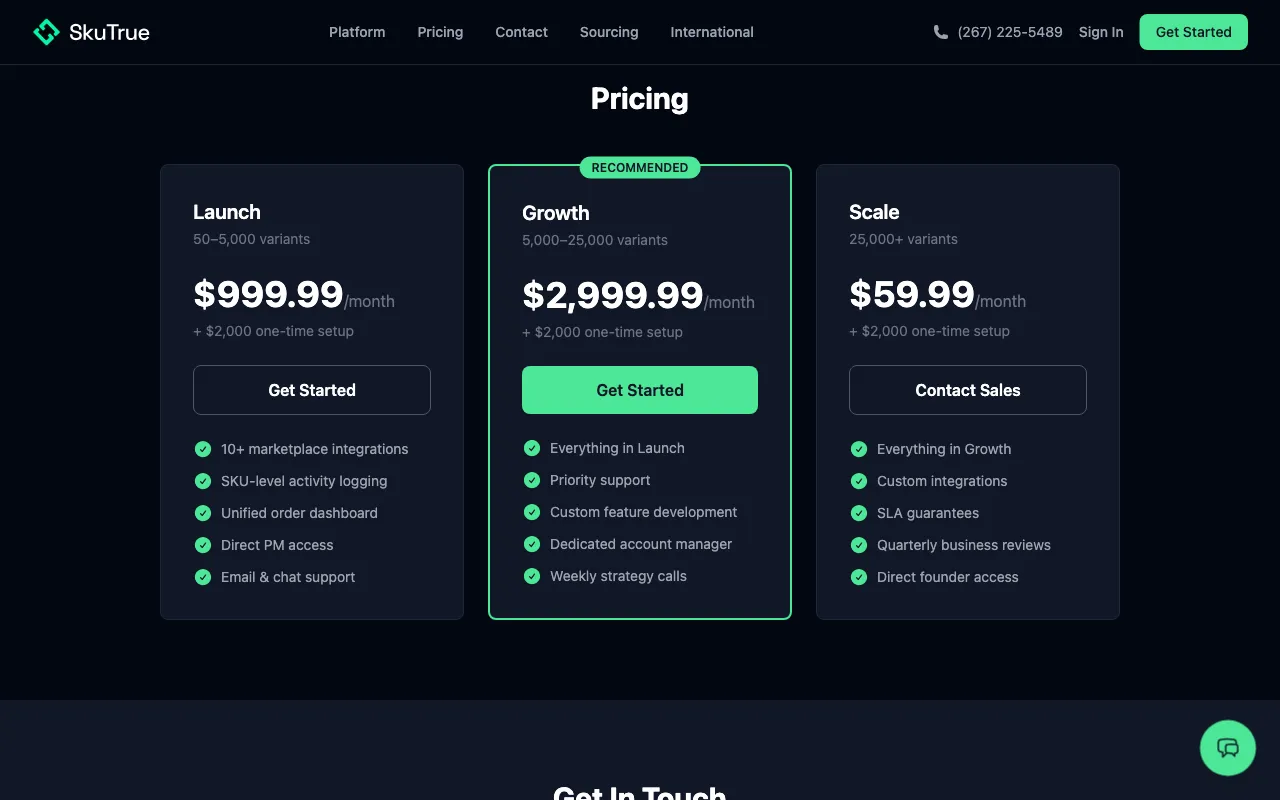 SkuTrue — pricing page
