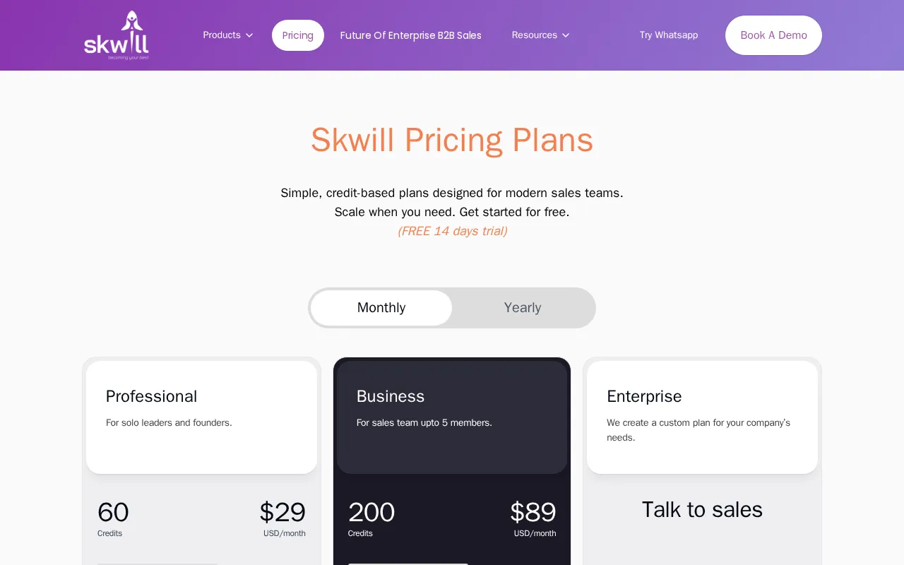 Skwill — pricing page