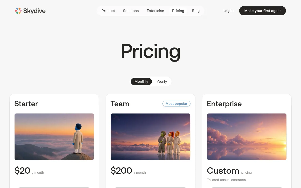 Skydive — pricing page