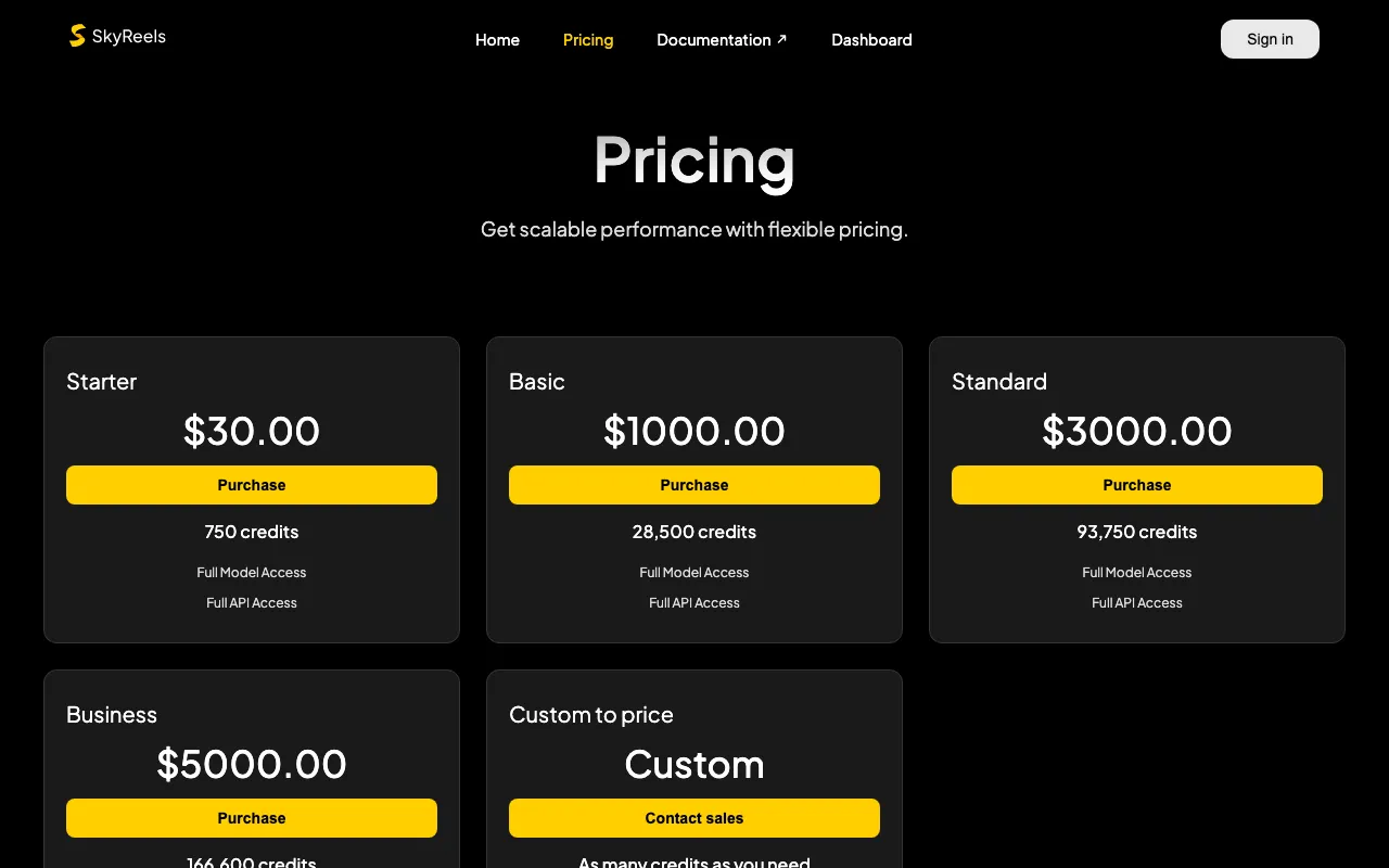 SkyReels — pricing page