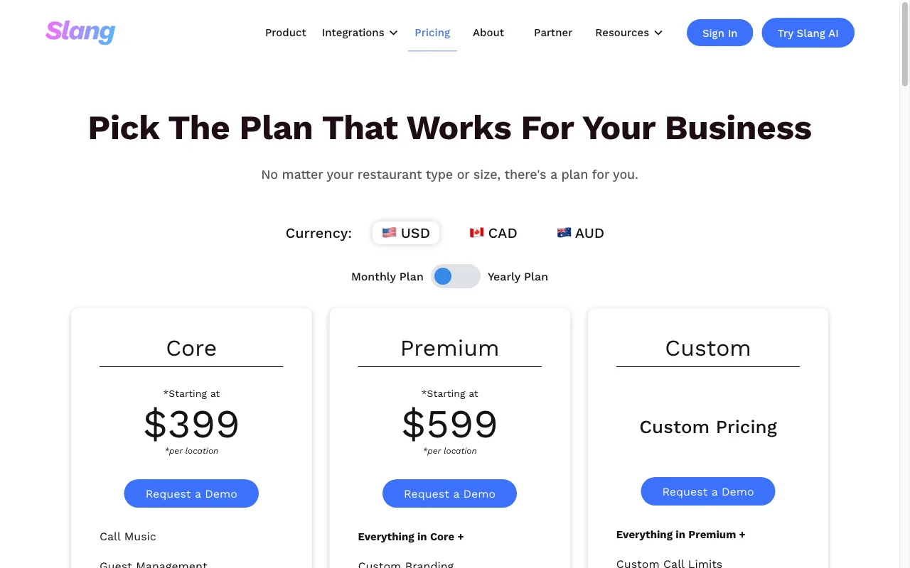 Slang — pricing page