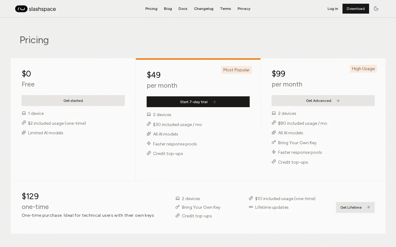 Slashspace AI — pricing page