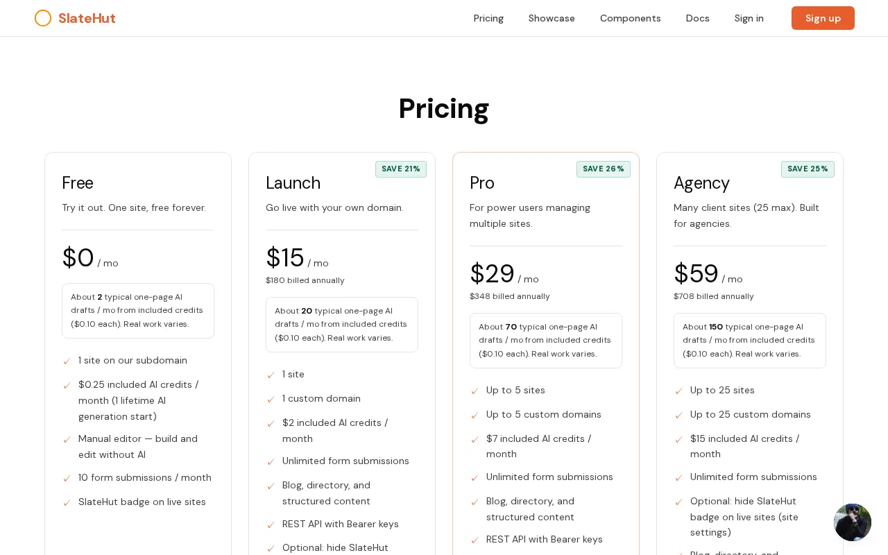 SlateHut — pricing page