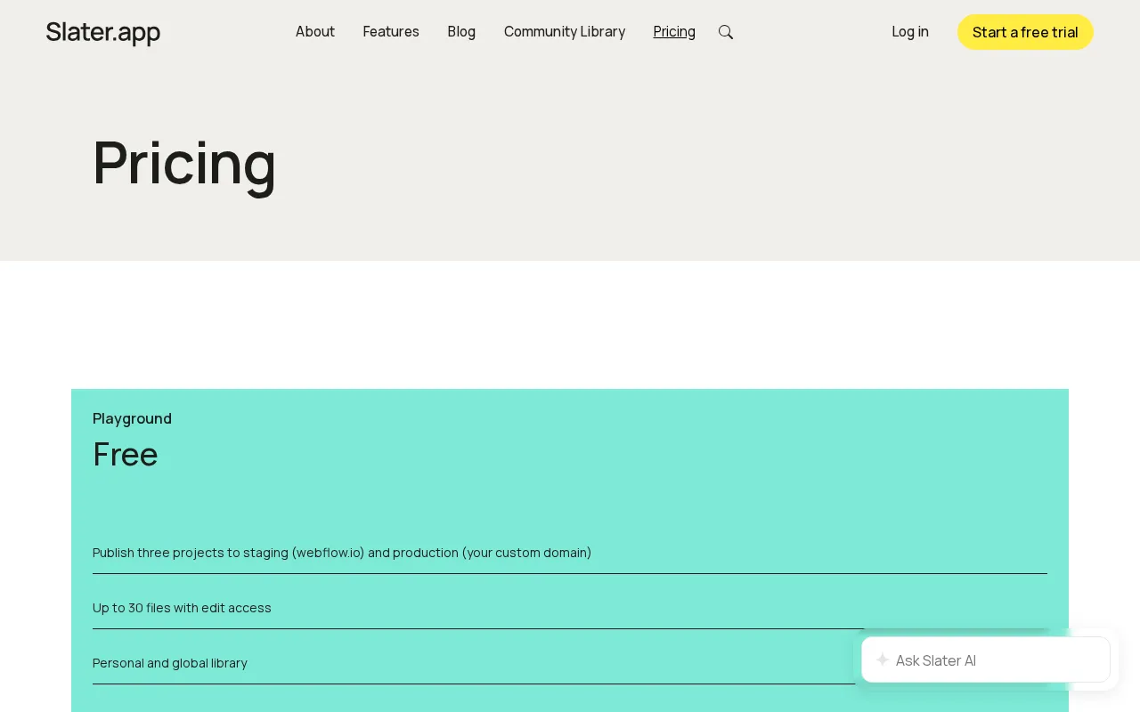 Slater — pricing page