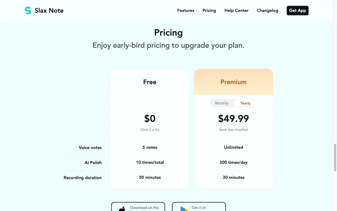 Slax Note — pricing page
