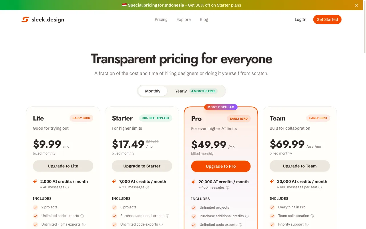 sleek.design — pricing page