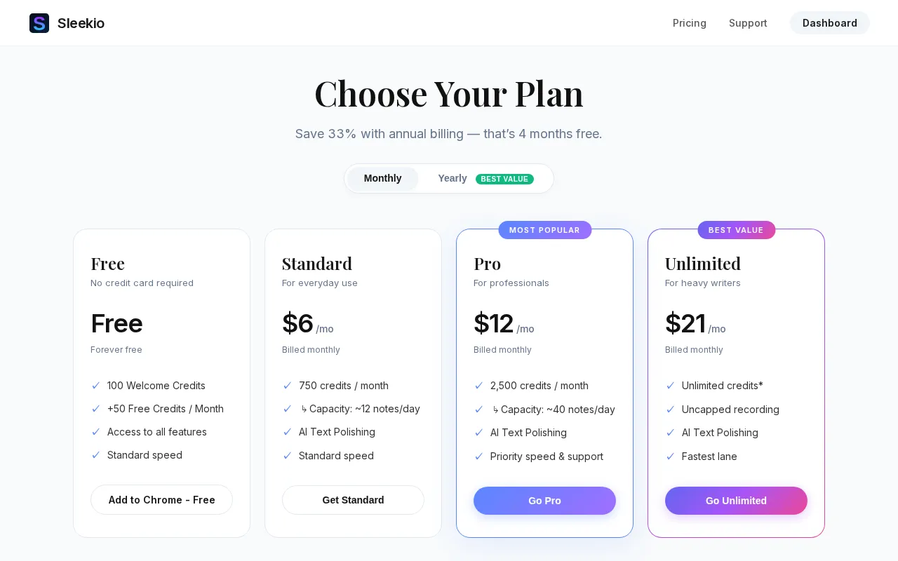Sleekio — pricing page
