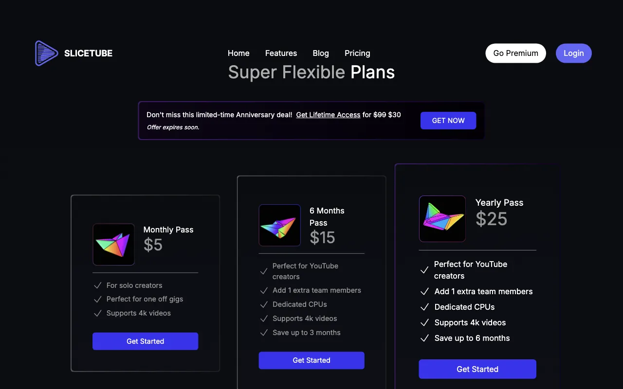 SliceTube — pricing page