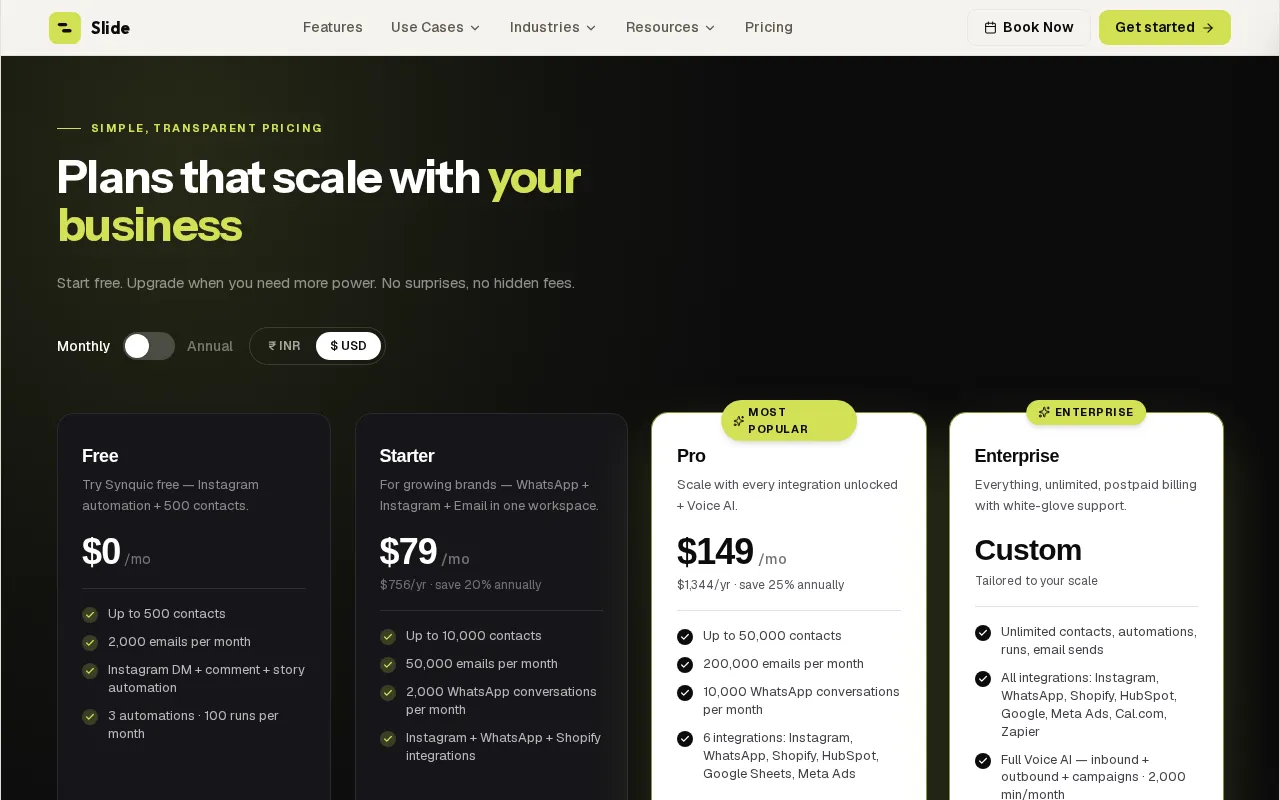 Slide — pricing page