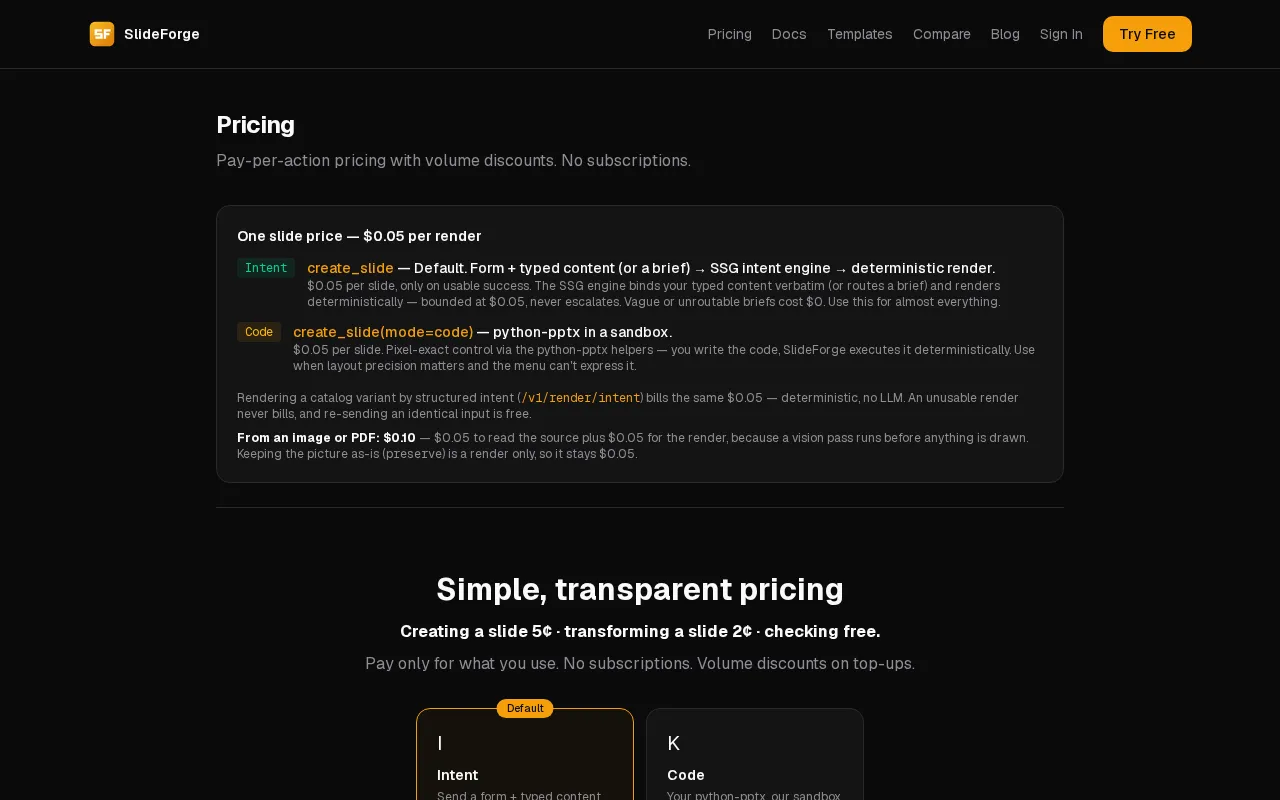 Slideforge — pricing page