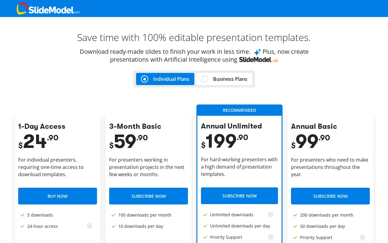 Slidemodel — pricing page