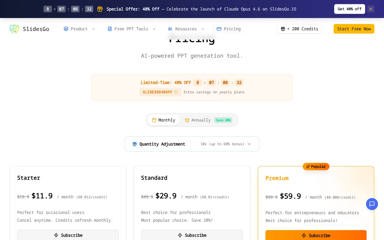 SlidesGo — pricing page