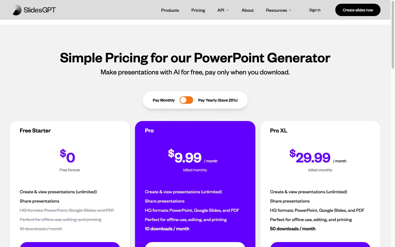 SlidesGPT — pricing page