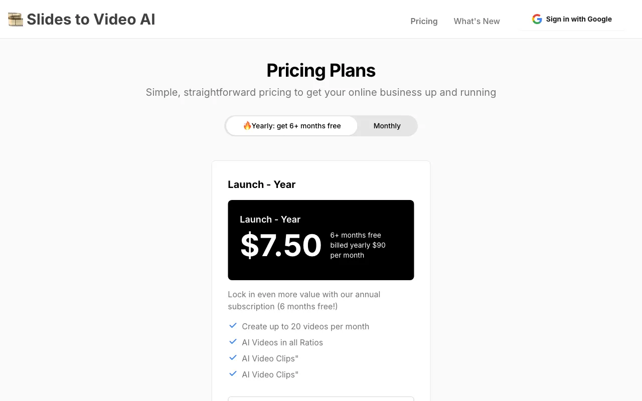 Slides To Videos - AI Video Creator — pricing page