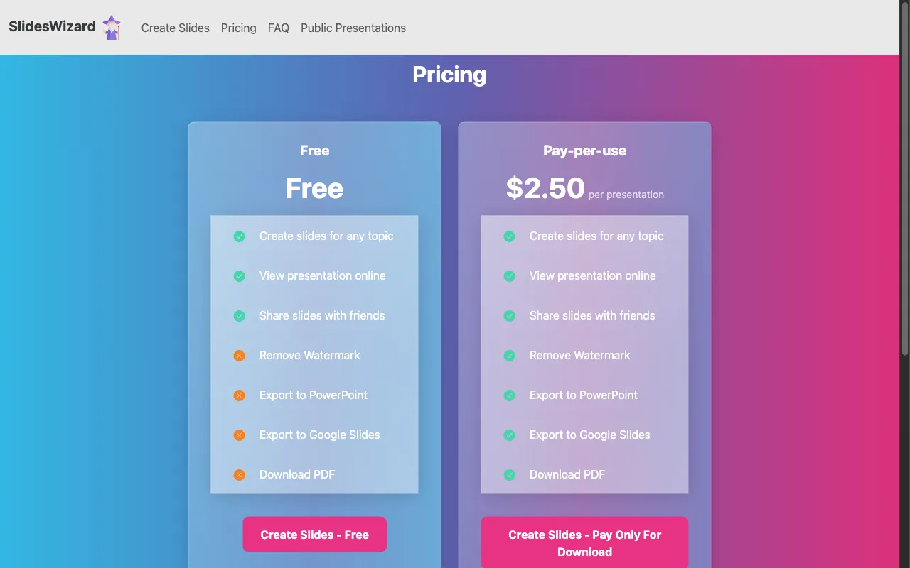 SlidesWizard.io — pricing page