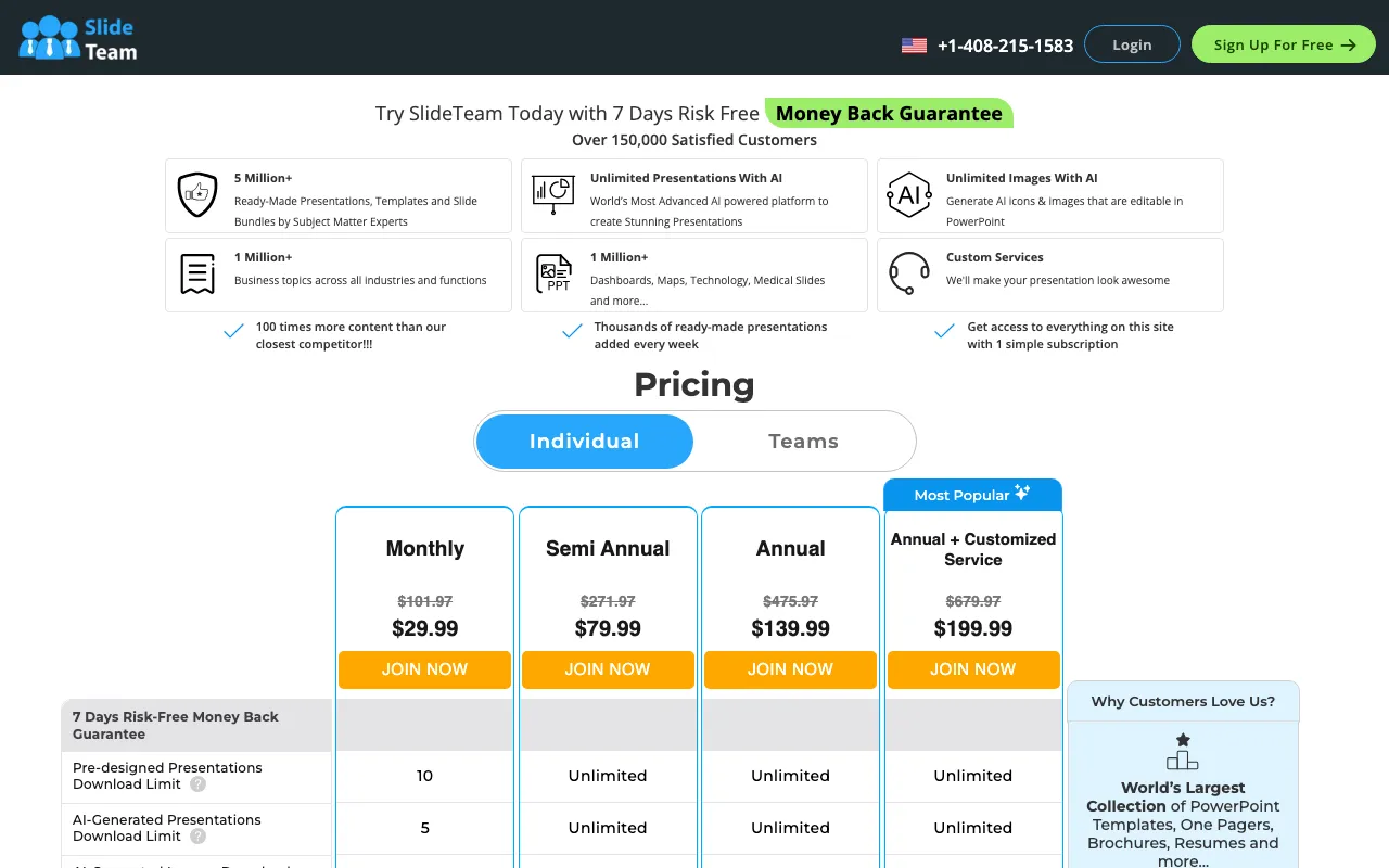 SlideTeam AI Presentation Generator — pricing page