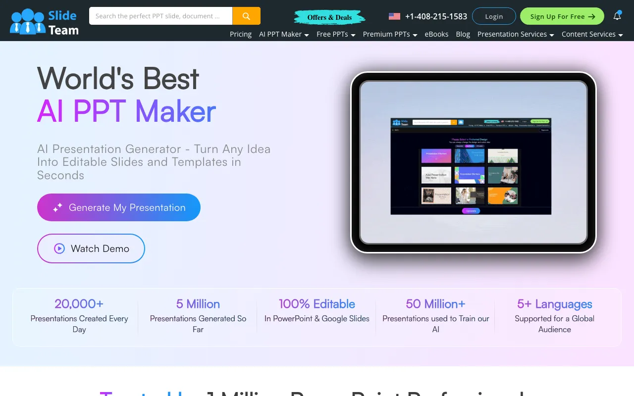 SlideTeam AI Presentation Generator — preview screenshot