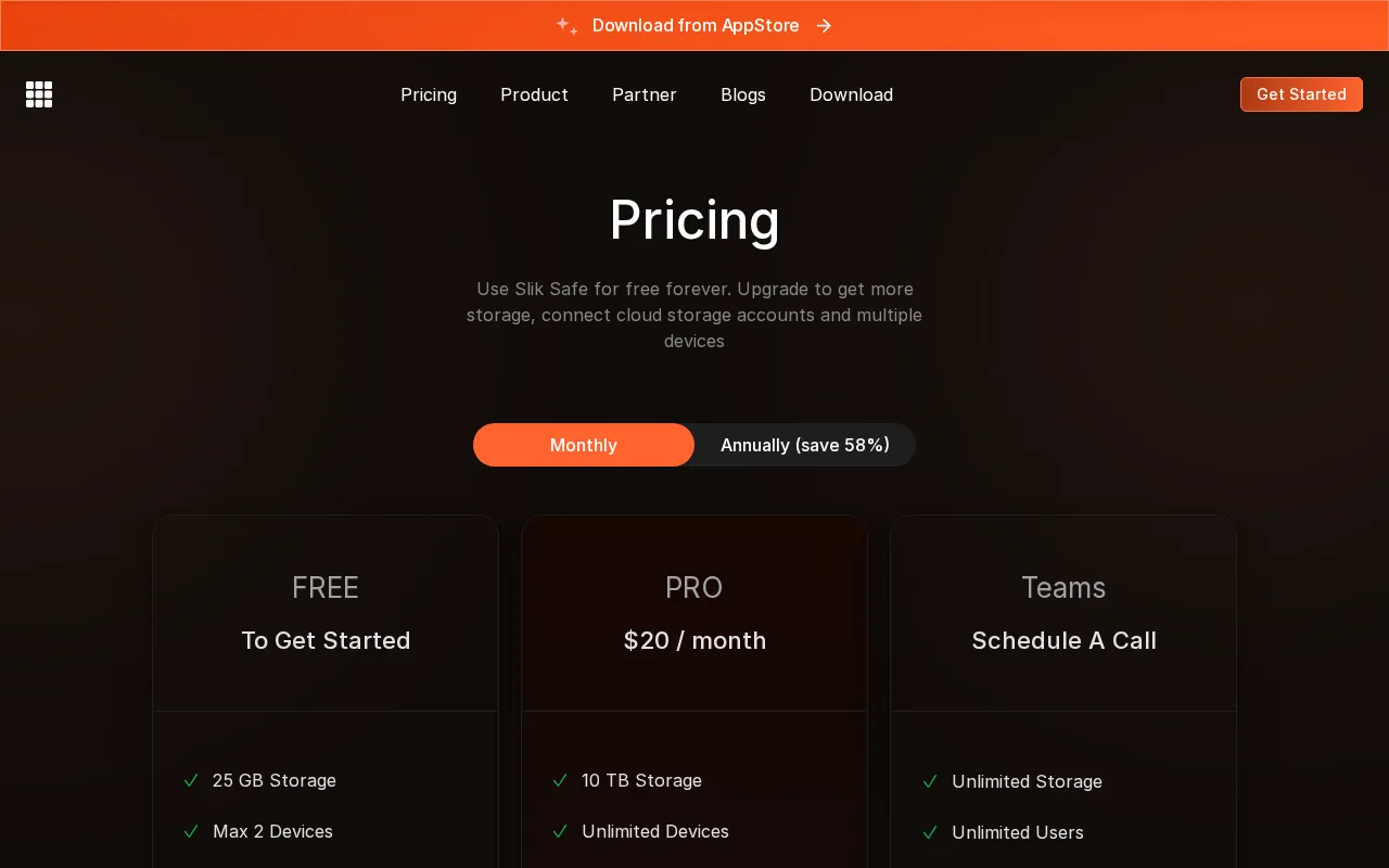 Slik Safe — pricing page