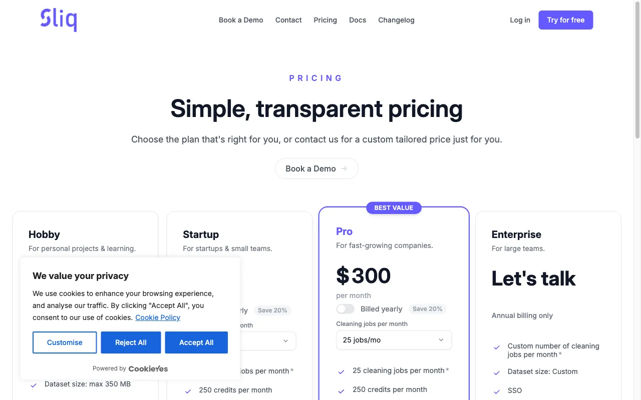 Sliq — pricing page