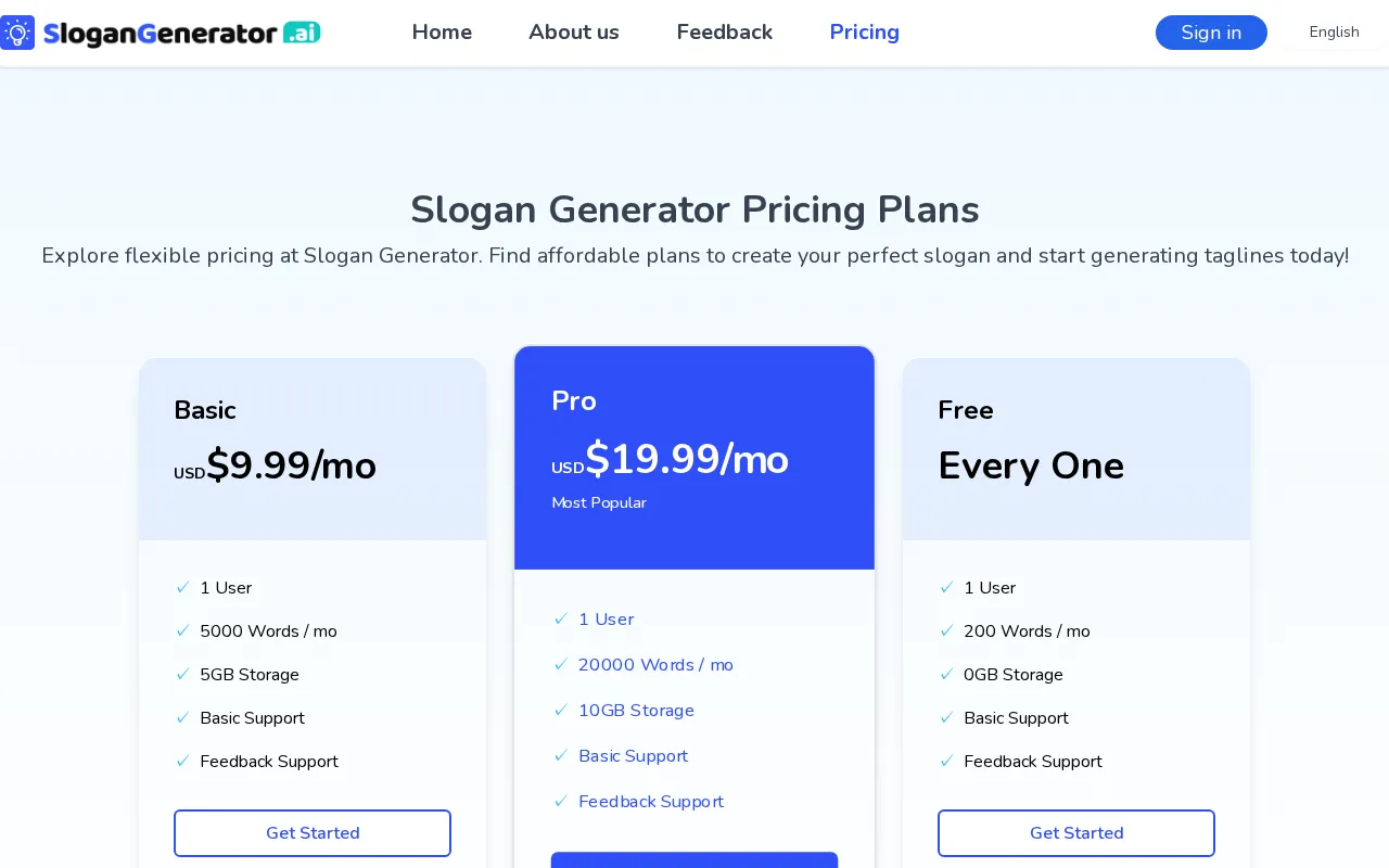SloganGenerator.ai — pricing page