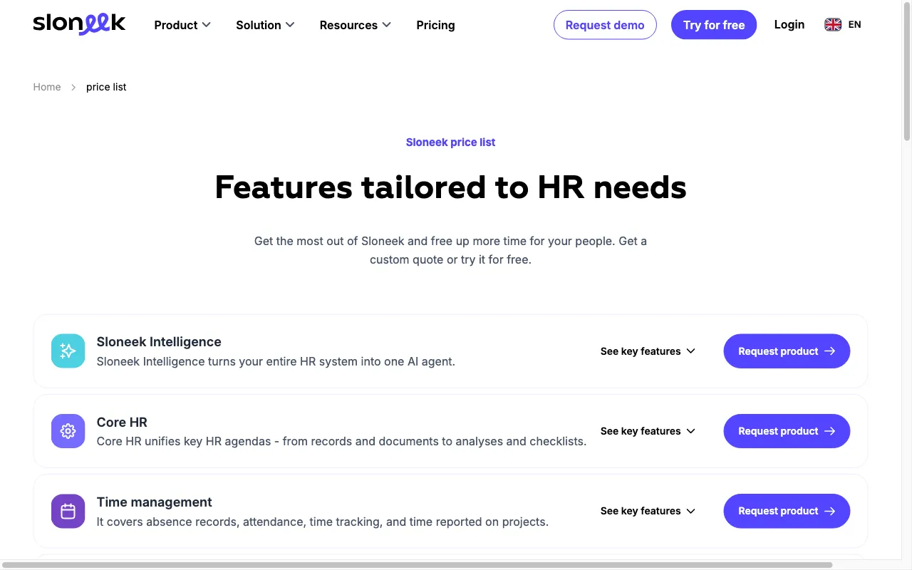 Sloneek — pricing page