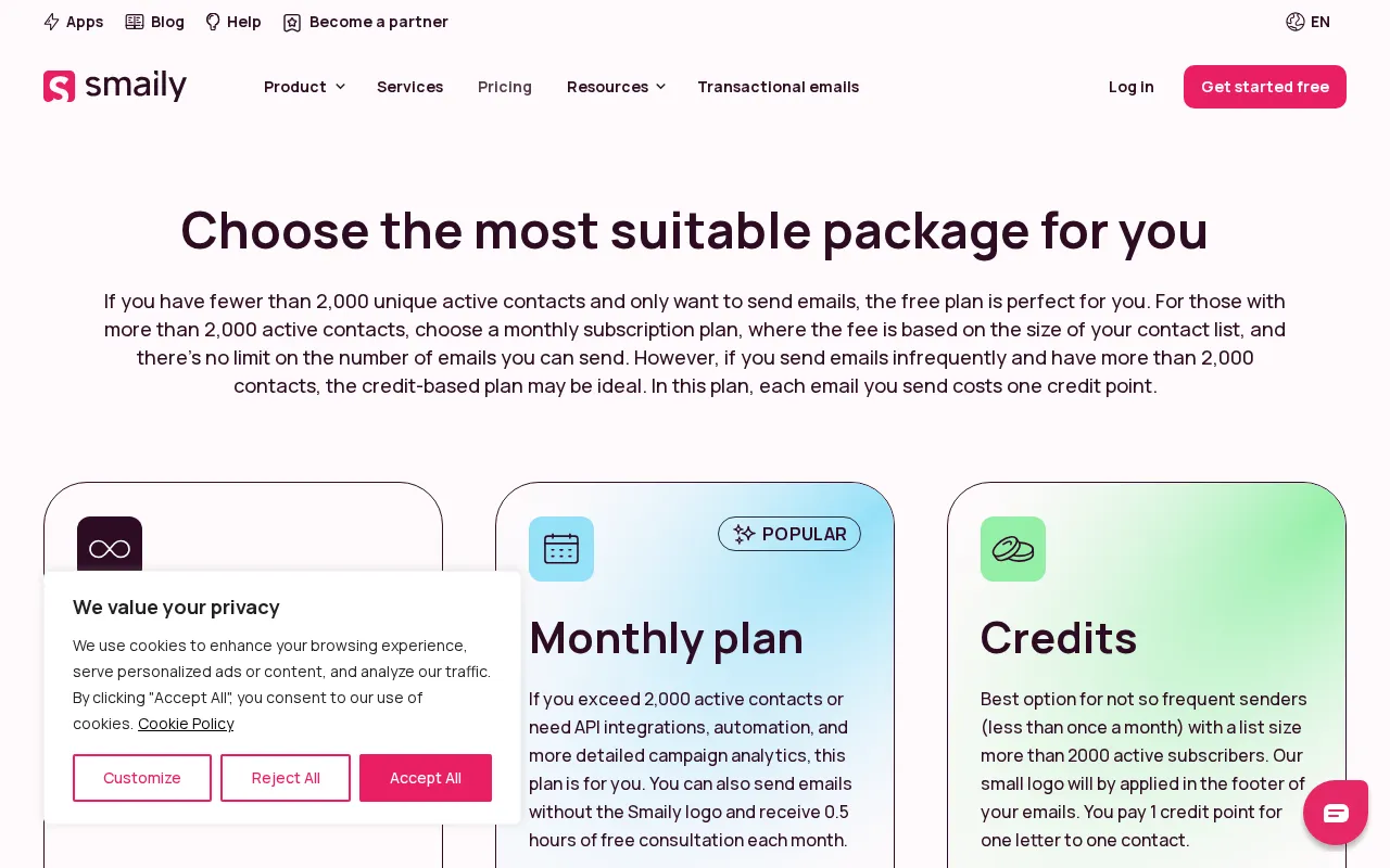 Smaily — pricing page